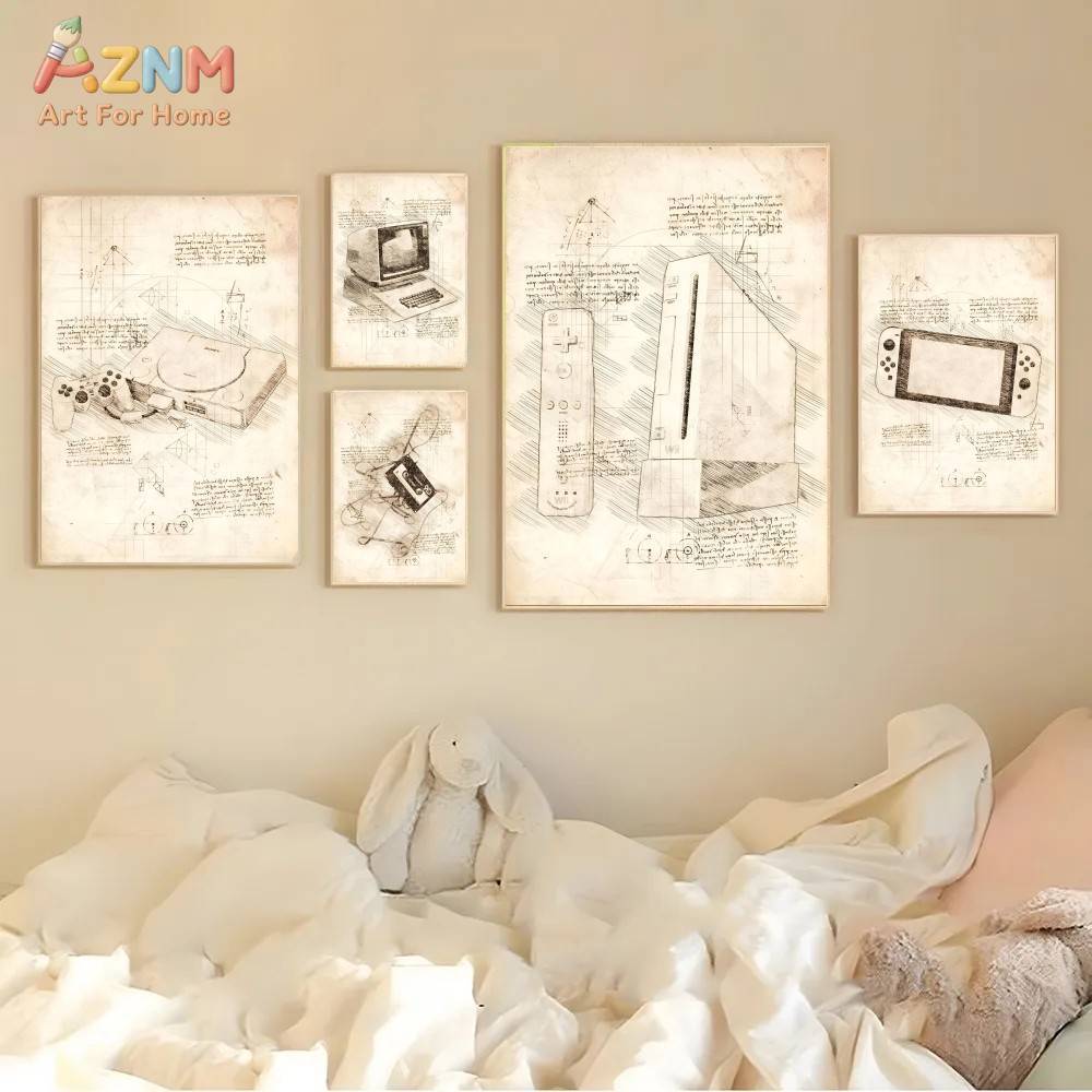 Gaming Consoles - AZNM Vintage Game Console Sketch Canvas